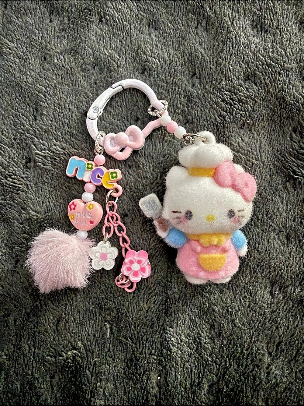 Sanrio Pink & White Plush Charm Keychain